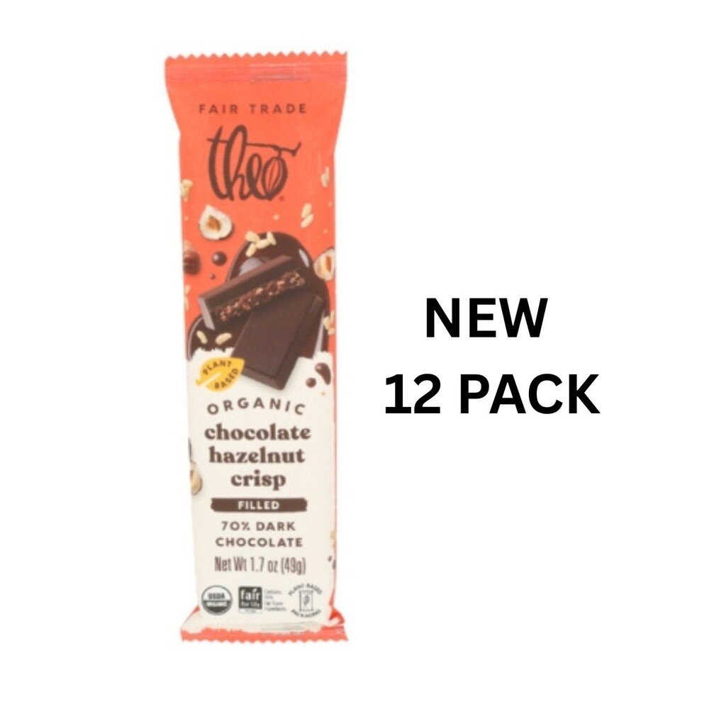 Theo Chocolate Hazelnut Crisp Filled 70% Dark Chocolate 12 Pack Organic Vegan